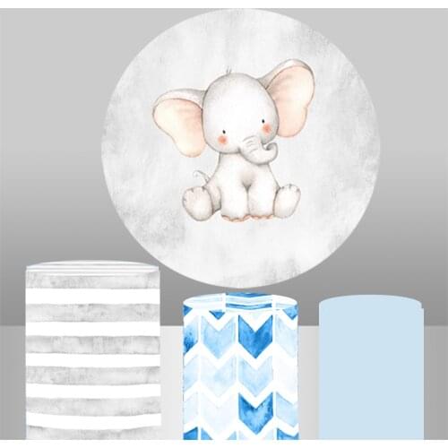 Round background circle Backdrop cartoon elephant photo studio baby shower booth boy birthday Party table Cover plinth YY-399