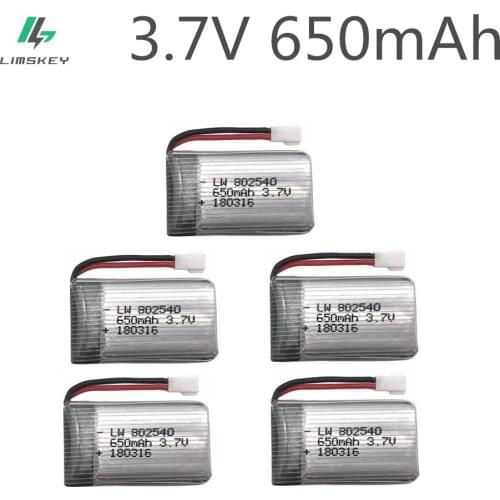 5pcs 3.7v 650mah Battery Lipo Battery for Syma X5C-1 X5C X5 X5SC X5SW X6SW H9D H5C Drone Parts RC Drones Quadcopter