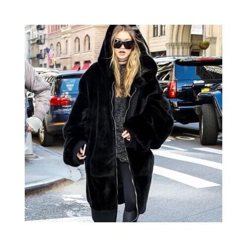 Top brand Long Plush Hooded Warm Coat high quality