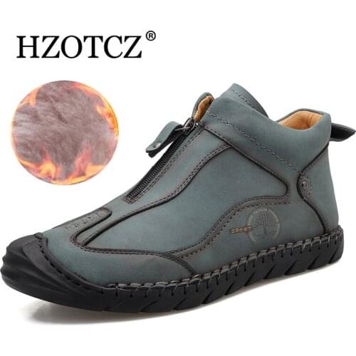 Winter Men Boots Thick Plush Warm Snow Boots Men Genuine Leather Zipper Men Ankle Boots Waterproof Mens Sneakers Plus size