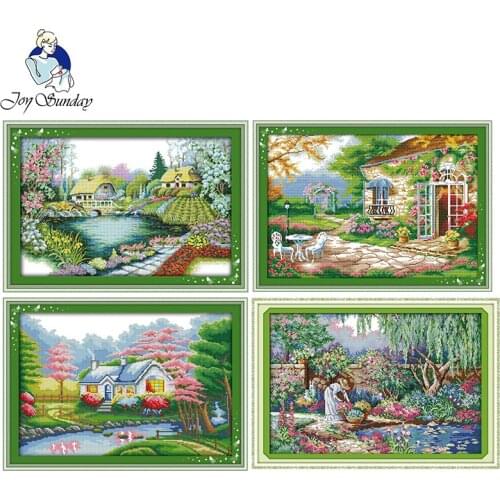 Garden landscape series DIY patterns printed cross stitch kits 14CT counted DMC canvas fabric Chinese needlework embroidery sets