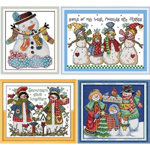 Joy Sunday Cross Stitch Kits Christmas Snowman Santa Claus 11CT 14CT White Cloth Calico Embroidery Kit Christmas Gift Craft Sets