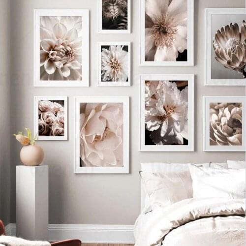 Nordic Poster Pink White Blossom Rose Flower Natural Plant Wall Art Living Room Girl Room Home Deco Canvas Painting Wall Picture