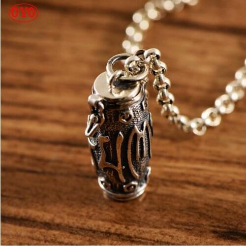 New S925 Sterling Silver Retro Thai Silver Sanskrit Six-character Mantra Gawu Box Shurangama Mantra Male Pendant