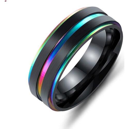 New Fashion and Hot Sale In Europe and America Double Layer Titanium Steel Groove Mens Ring Jewelry