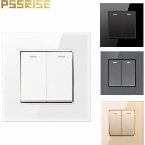 G11 PSSRISE 2 Gang 2 Way Wand Schalter Push-taste Schalter Licht Schalter Luxus Kristall Gehärtetem Glas Panel Fluoreszierende 1