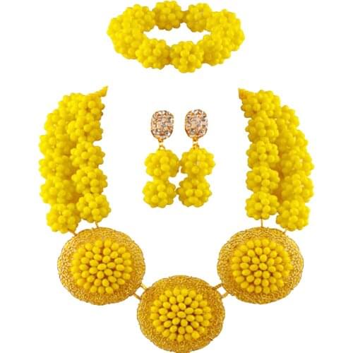Luxury Opaque Yellow Crystal Ball women necklaces costume jewelry nigerian wedding african beads jewelry set ABC864