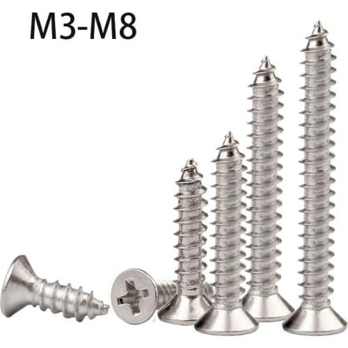 M3 M4 M5 Phillips Flat Head Self Tapping Screw Metric Thread Cross Recessed Self-Tapping Countersunk Bolt 304 Stainless Steel