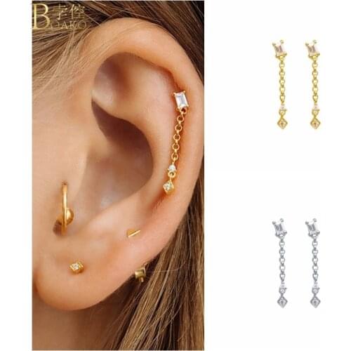 BOAKO 925 Sterling Silver Earrings For Women Pendiente Mujer Ohrringe Stud Earing Luxury Jewelry Chain Piercing Earrings Gifts