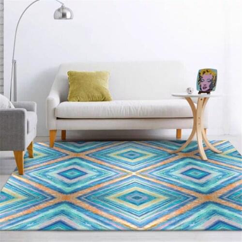 Blue Watercolor Diamond Geometric Carpet Nordic Modern Simple Living Room Carpet Large Kitchen Rugs Hall Entrance Mat area rug