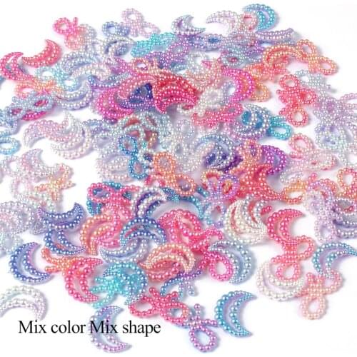 Resin Gradient Colors Unicorn Pearl Bowknot And Moon charm Nail Art Decorations DIY Garment Beads Crafts Mix Shape