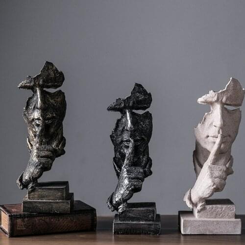 Modern Silence Is Gold Sculpture Thinker Abstract Statue Resin Art Ornaments Figurines Craft Home Decoration decor Wedding Gift