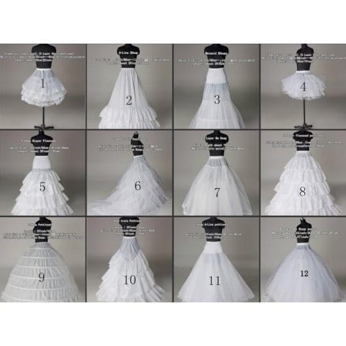 12 Styles Wedding Bridal Slips A-line Train Petticoat Hoop Short Skirt Crinoline