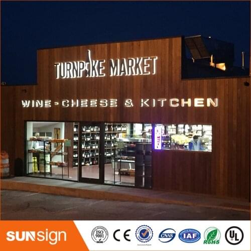 Store sign brushed stainless steel 3D outdoor backlit letters