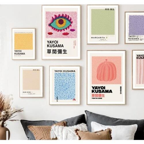 Japanese Yayoi Kusama Pumpkin Polka Dot Wall Art Canvas Painting Nordic Posters And Prints Wall Pictures For Living Room Decor