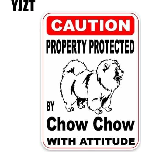YJZT 10*14.2CM Property Protected By Chow Chow Dog PVC Car High Quality Sticker Decoration Graphic C1-4587