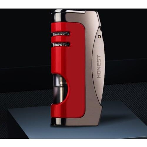 HONEST Unusual Metal Turbo Lighter Outdoor Windproof Butane Gas Torch Lighters 1300C Cigarette Cigar Lighter Gadgets For Men