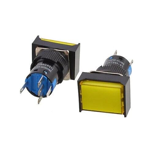 Yellow Rectangle Cap 1NO 1NC AC 250V 5A Momentary Push Button Switch