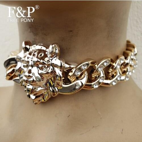 Golden Acrylic Chain Rhinestone Choker Necklace for Women Vintage Cross Chain Charm Necklace Jewelry Female Accessories Gift