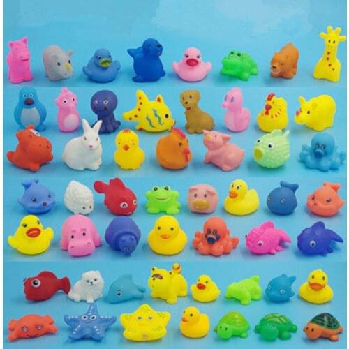 12 Pcs Mixed Animals Swimming Water Toys Colorful Soft Floating Rubber Duck Squeeze Sound Squeaky Bathing Toy For Baby Bath Toys