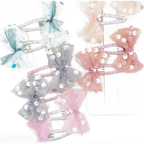 2021 1 Pair Fashion Baby Lace Bowknot Sequin Clip Barrette Hairpin Accessories Beauty Styling Tools For Girl