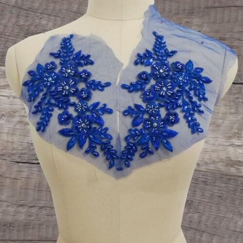 4 Pieces Beaded Lace Applique Flower Embroidery Mesh Sewing Fabric For Evening Dress Garment Hat Decoration