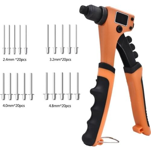 4 in 1 Riveter Gun Single Hand Manual Hand Rivet Nut Gun Kit Set With 80pcs Rivets (2.4/3.2/4.0/4.8mm)
