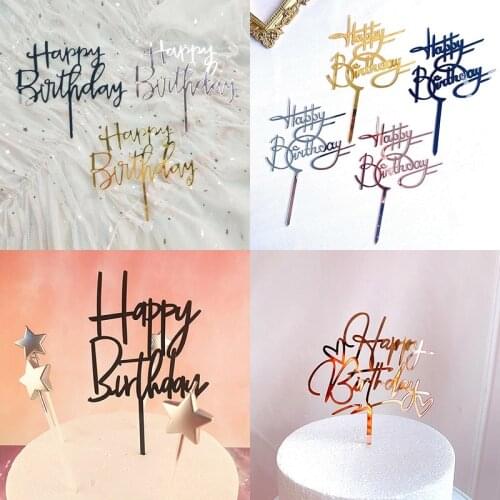 50% Promotional Acrylic Happy Birthday Cake Topper Gold Sliver Cupcake Topper for Birthday Party Dessert Cake Decorations Supply