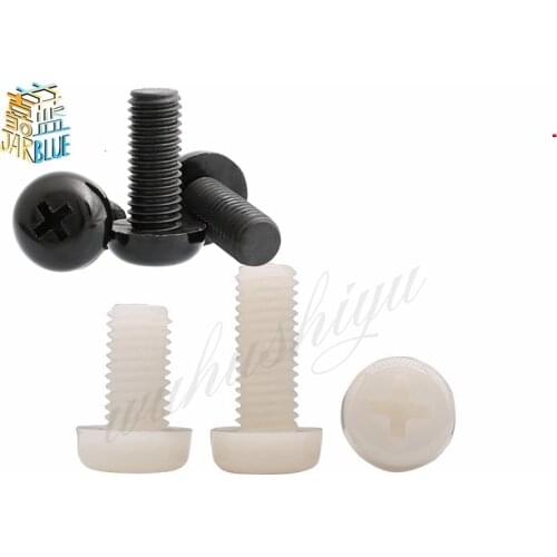 50pcs M2 M3 M4 Metric Threaded Black White Nylon Plastic Phillips Pan Head Cross Round Screw Bolt length 5mm-25mm