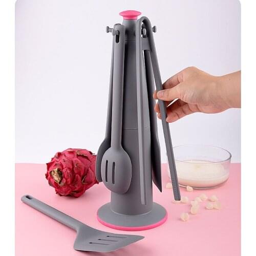 7 PCS / Set Silicone Cooking Utensil Kits with Hang Base Non-stick Heat Resistant BPA-Free Kitchen Cookware Tool