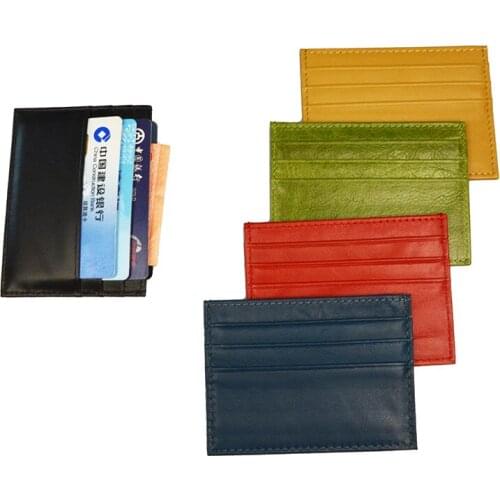 Vintage Colorful Smooth Cow Leather Business Bank Card Holder Mens Vintage Flat Wide id card Wallet Case
