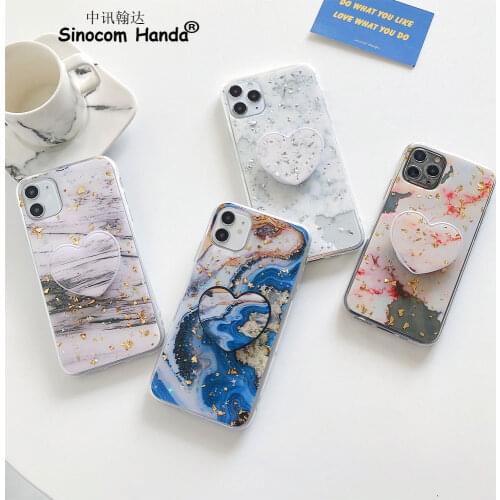 Sinocom Handa Marble Phone Case For iPhone 12 Cover XR XS MAX 7 8Plus 6s plus SE2020 Grip Stand Holder For coque iphone 11 funda