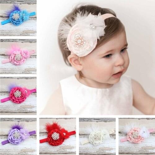 Baby headband girls newborn cute feathers elastic hair band baby newborn Pearl Flower Headband girls Children hair accessories