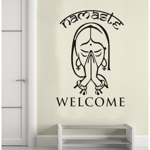 Welcome Indian Yoga Pattern Door Stickers Wall Living Room Home Decoration Muursticker Tekst Mirror Removable Mural Hot Sale F08