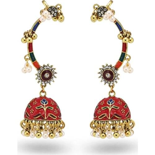 Ins Indian Jhumki Jhumka Handmade Beads Flower Sunflower Irregular Piercing Earrings Vintage Trendy Women Party Jewelry