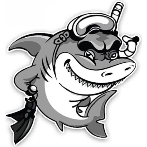 Interesting Shark Diver Lovely Cartoon Colored PVC High Quality Car Sticker Decoration,14cm*13cm