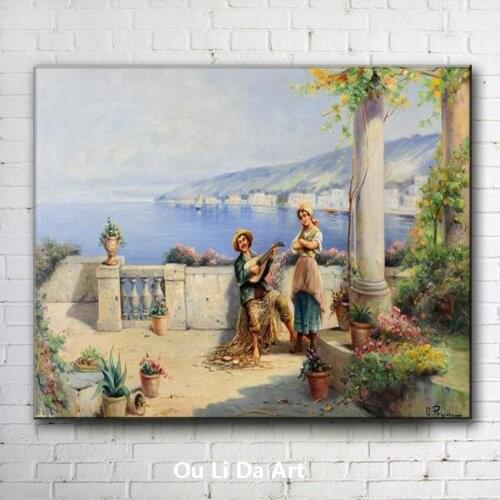Classical court figures lover music flower seascape oil painting canvas printing printed on canvas wall art decoration picture