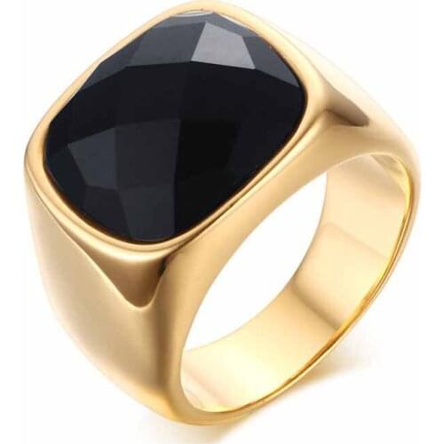 New Trendy 16 mm Vintage Punk Exquisite Charm Stainless Steel Party Men Ring Polygon Precious Stone Beautiful Anniversary Gift