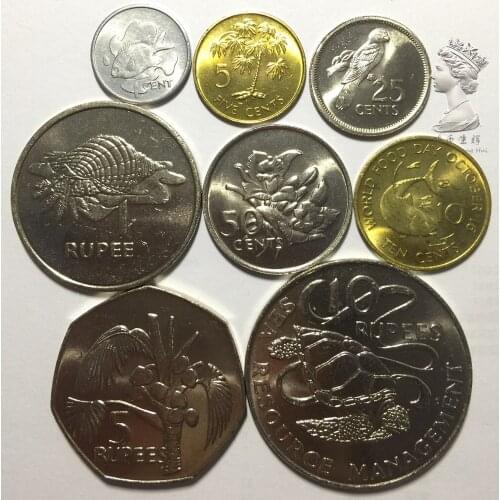 Rare Edition Seychelles 1977-1982 1-5-10-25-50 points-1-5-10 rupees Full Set 8 Pieces Genuine Coins Real Original Coin