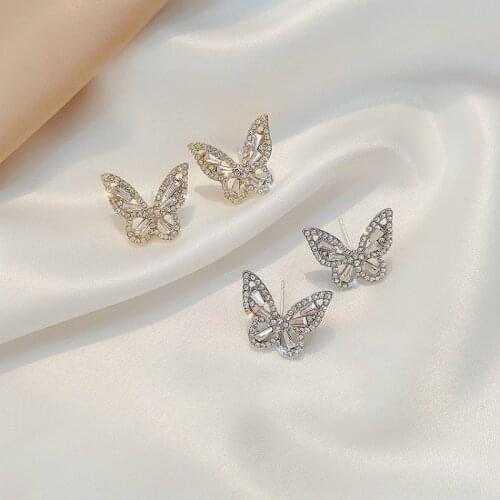Korean New Fashion Butterfly Earrings For Women Punk Rhinestone Style Cute Girl Zircon Stud Earrings Kpop Jewelry 2021 Wholesale