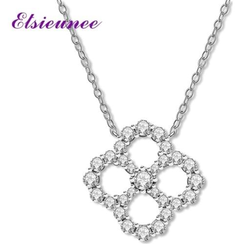ELSIEUNEE New Arrival Solid 925 Sterling Silver Lab Diamond Pendant Necklaces Luxury Fine Jewelry Valentines Day Gift for Girls