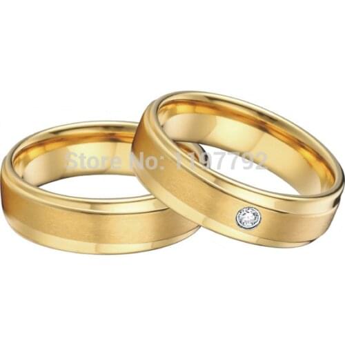 Tailor made yellow gold color health surgical titanium steel engagement wedding rings sets for couples men women