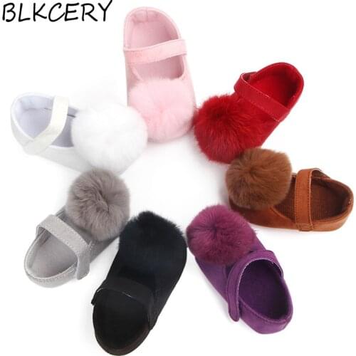 Newborn Baby Shoes Toddler Girl New Born Princess Soft Plush Cute Pom Shoes Infant Party Dress for Walking 1 Year Old Crib Shoes
