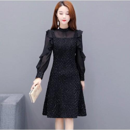 Bridesmaids Dress Vintage O-Neck Full A-Line Lace Beading Knee-Length Luxury Black Fashion Elegant Women Wedding Party Gown E815