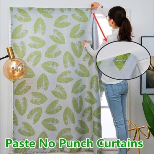 Paste No Punch Curtains Bedroom Thicken Shading Short Window Curtains Girls Kids Room Cute Print Decor Curtain Easy to Install