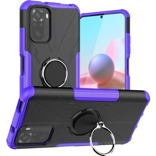Shockproof Armor Case for Xiaomi Redmi Note 10 4G 10S Magnetic Metal Ring Stand Soft TPU Bumper Hard PC Protective Back Cover