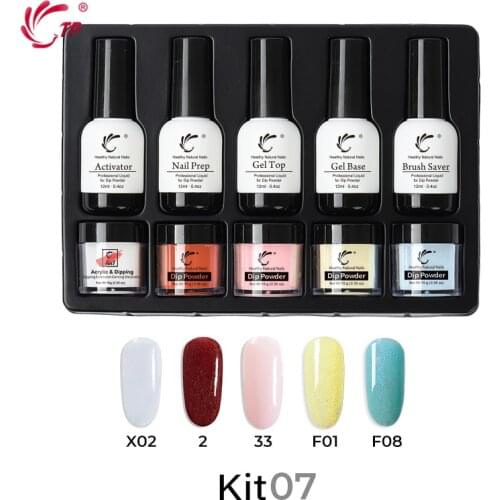 TP 5 Nail Dipping Powder + 5 Gel Starter Kit 10g Acrylic System Dip Powder 12ml Top Coat Gel Base Prep Activator Brush Saver Set