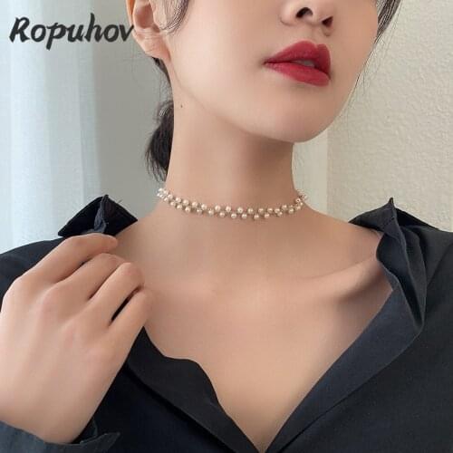 Ropuhov 2021 New Korean Fashion Gift Woman Short Clavicle Chain Necklace Pearl Luxury Collar Choker Ornament Bling Wholesale
