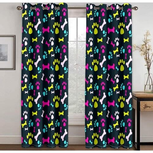 Home Grommet curtains Living Room Bedroom Decoration Black Silk Cloth Curtains Color Bone Pattern Printing