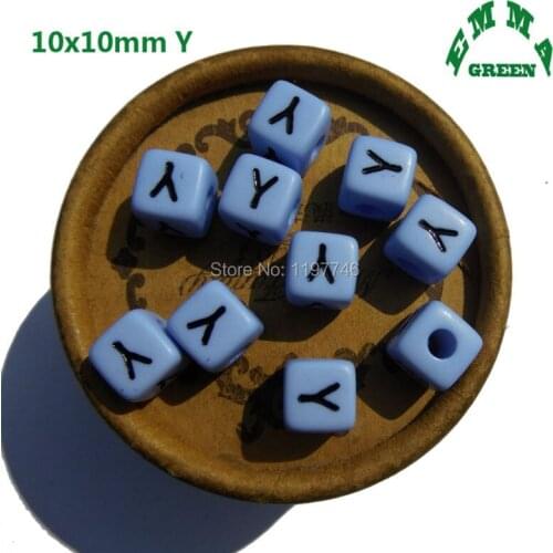 Blue Cubes Square Big Hole Spacer Bead English Letter Alphabet 10mm Beads A B C D E F G H I J K TO Z 550pcs DIY Jewelry Making